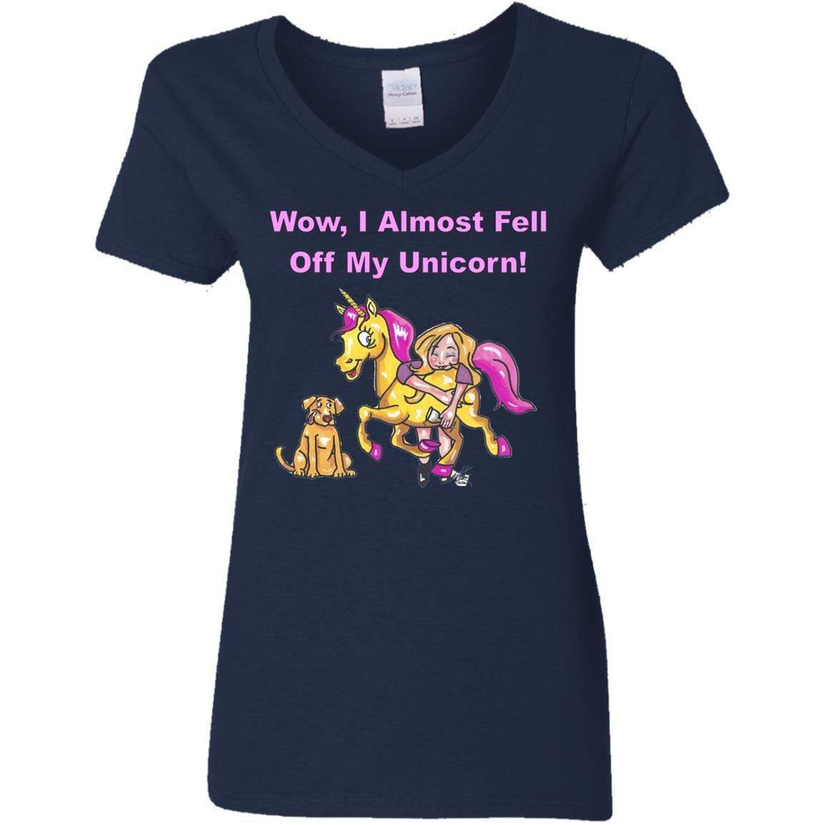 T-Shirts Navy / S WineyBitches.co "Wow I Almost Fell Off My Unicorn Ladies' V-Neck T-Shirt WineyBitchesCo