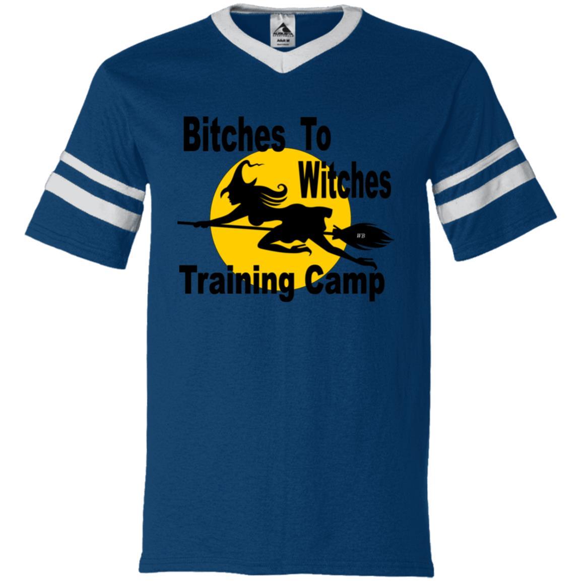 T-Shirts Navy/White / S WineyBitches.Co "Bitches To Witches Training Camp" V-Neck Sleeve Stripe Jersey WineyBitchesCo