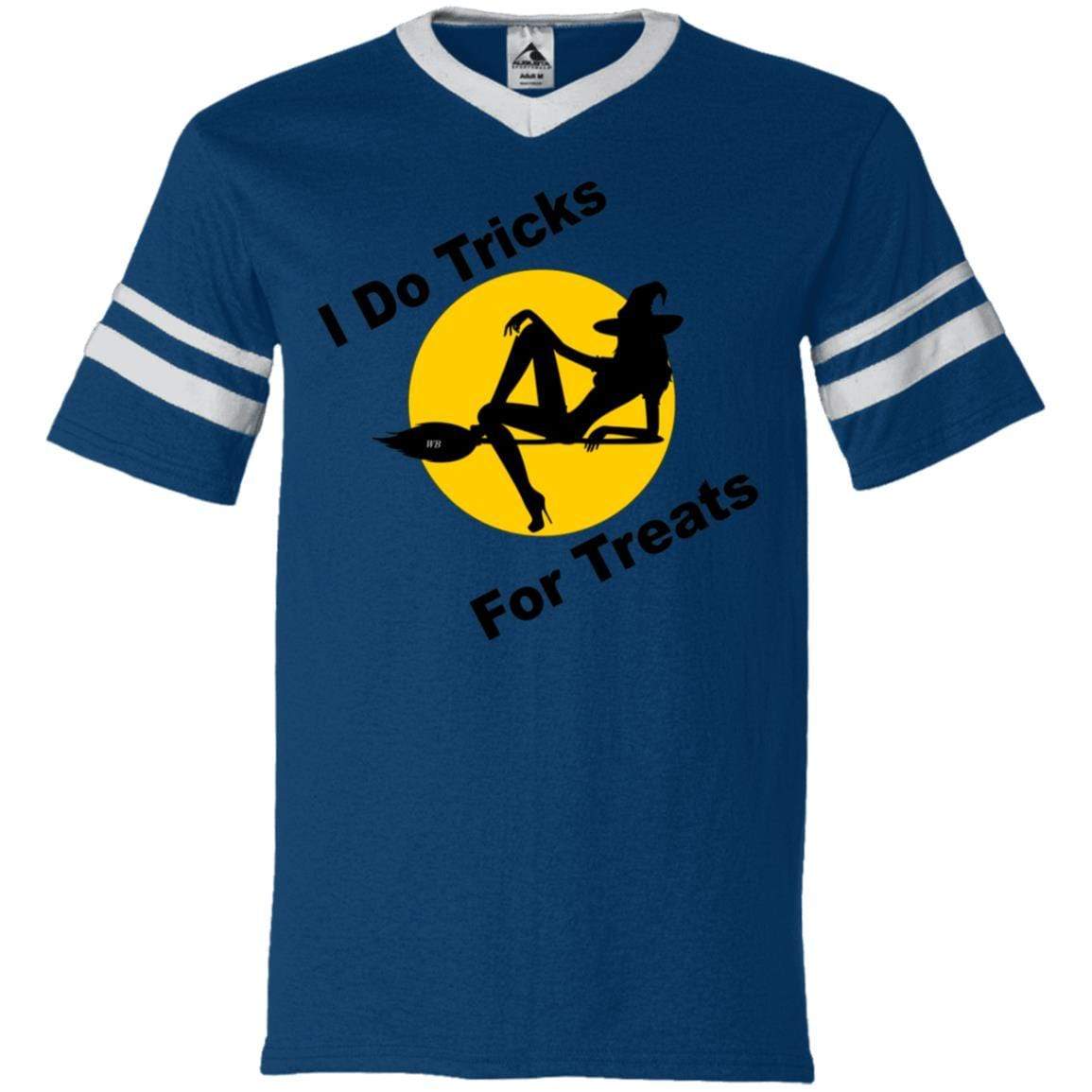 T-Shirts Navy/White / S WineyBitches.Co "I Do Tricks For Treats" V-Neck Sleeve Stripe Jersey WineyBitchesCo