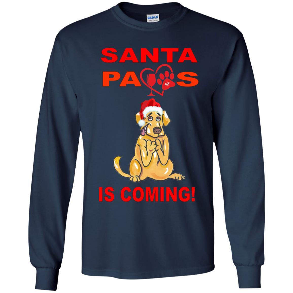 T-Shirts Navy / YS WineyBitches.co Santa Paws Is Coming Youth LS T-Shirt WineyBitchesCo