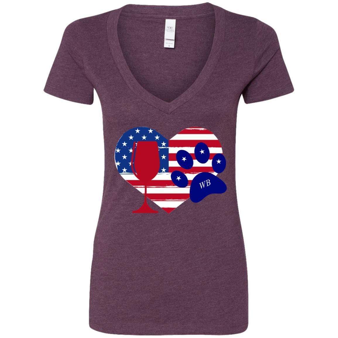 T-Shirts Plum / S Winey Bitches Co "Wine Paw Heart"Ladies' Deep V-Neck T-Shirt WineyBitchesCo