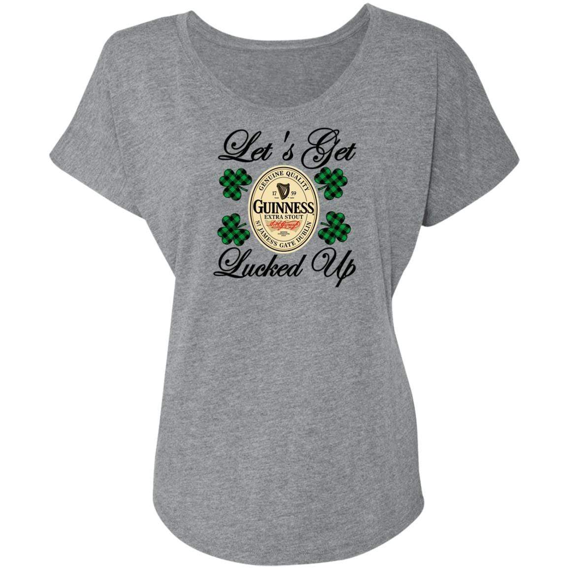 T-Shirts Premium Heather / X-Small Winey Bitches Co Ladies' "Let's Get Lucked Up" Guinness Triblend Dolman Sleeve WineyBitchesCo