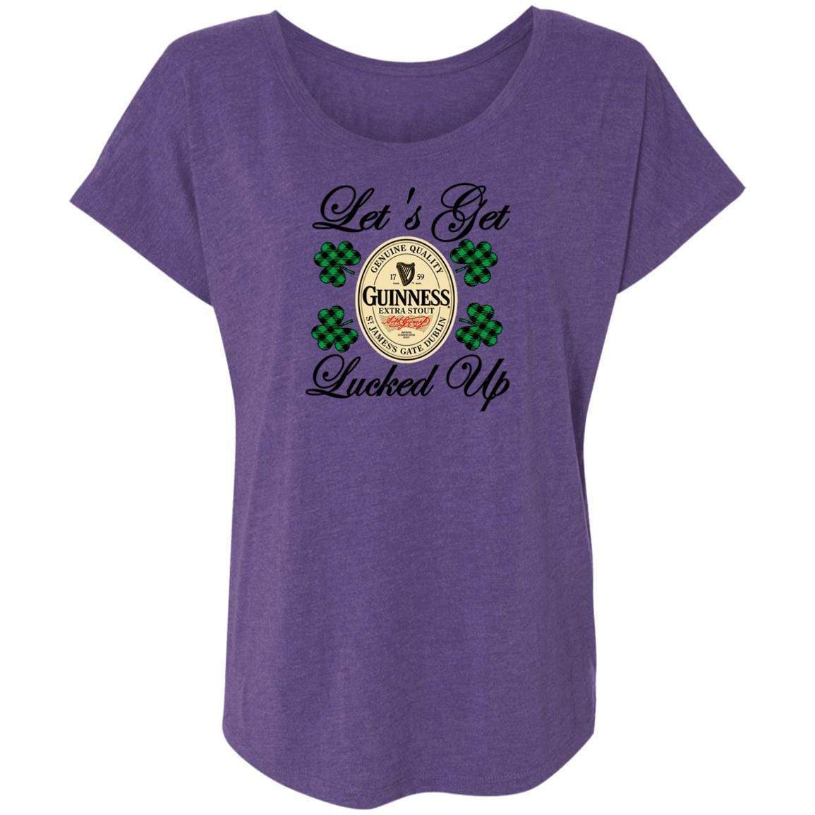 T-Shirts Purple Rush / X-Small Winey Bitches Co Ladies' "Let's Get Lucked Up" Guinness Triblend Dolman Sleeve WineyBitchesCo