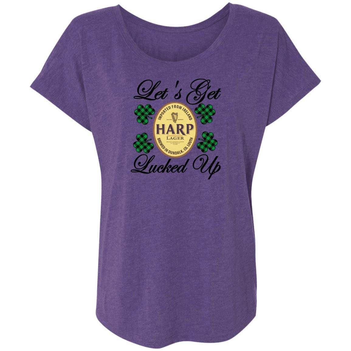 T-Shirts Purple Rush / X-Small Winey Bitches Co Ladies' "Let's Get Lucked Up" Harp Triblend Dolman Sleeve WineyBitchesCo