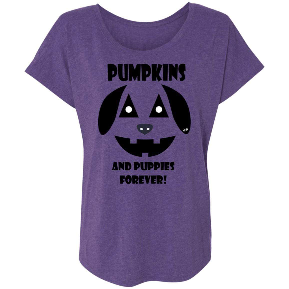 T-Shirts Purple Rush / X-Small WineyBitches.Co "Pumpkins And Puppies Forever" Halloween Ladies' Triblend Dolman Sleeve WineyBitchesCo