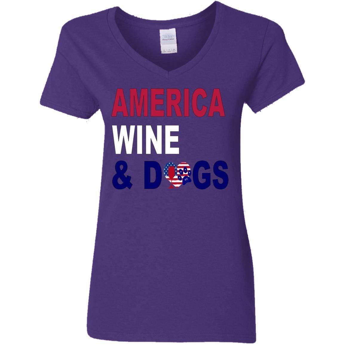 T-Shirts Purple / S WineyBitches.Co "America Wine and Dogs" Ladies' 5.3 oz. V-Neck T-Shirt WineyBitchesCo