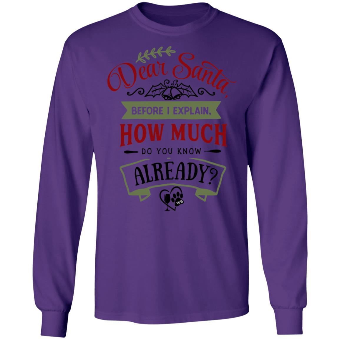T-Shirts Purple / S WineyBitches.Co 'Dear Santa, Before I Explain, How Much Do You Know Already?" LS Ultra Cotton T-Shirt WineyBitchesCo