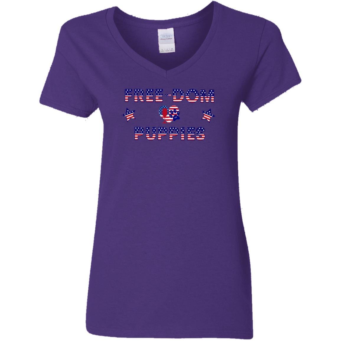 T-Shirts Purple / S WineyBitches.Co Free-Dom Puppies Ladies' 5.3 oz. V-Neck T-Shirt WineyBitchesCo