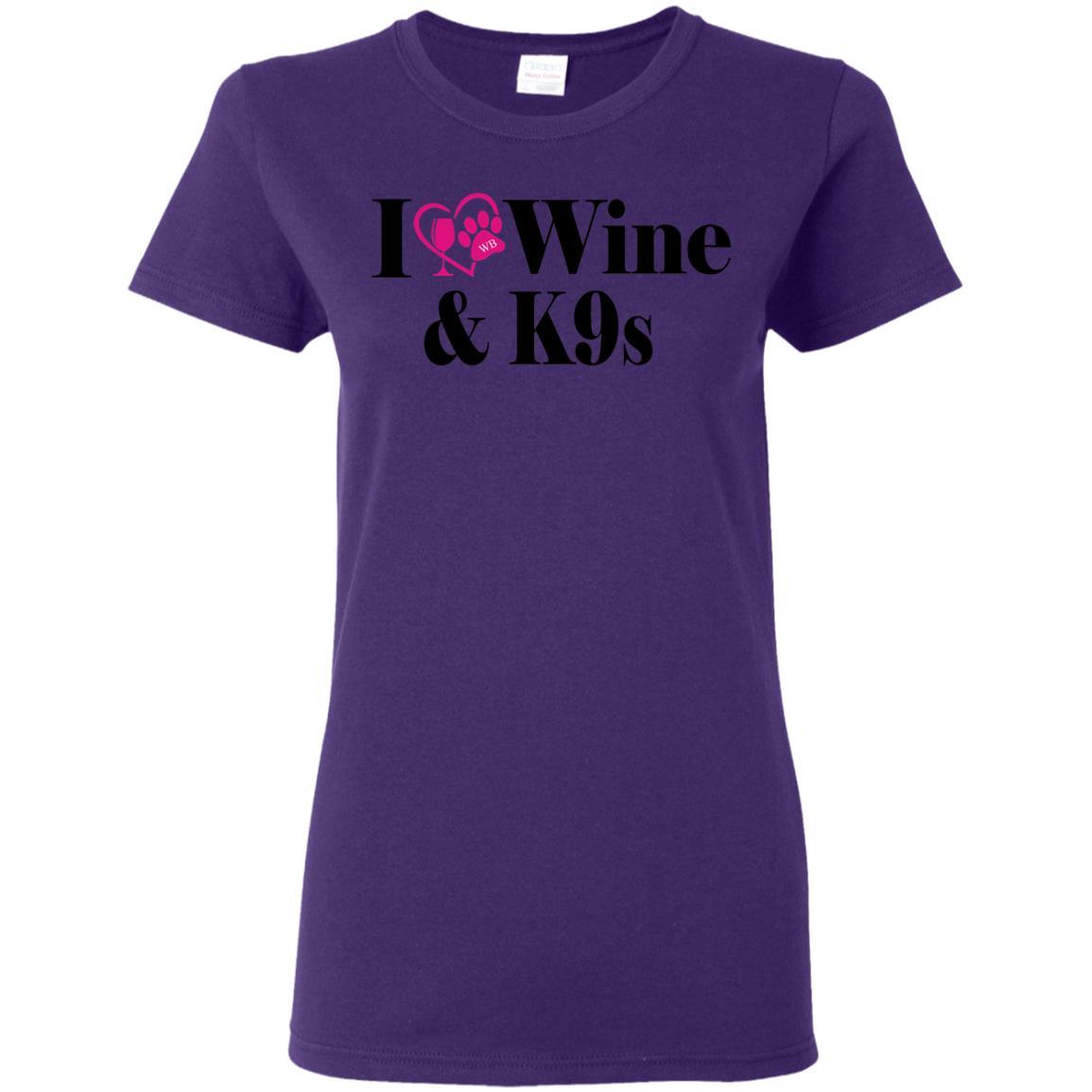 T-Shirts Purple / S WineyBitches.Co "I Love Wine and K9s" Ladies' 5.3 oz. T-Shirt WineyBitchesCo