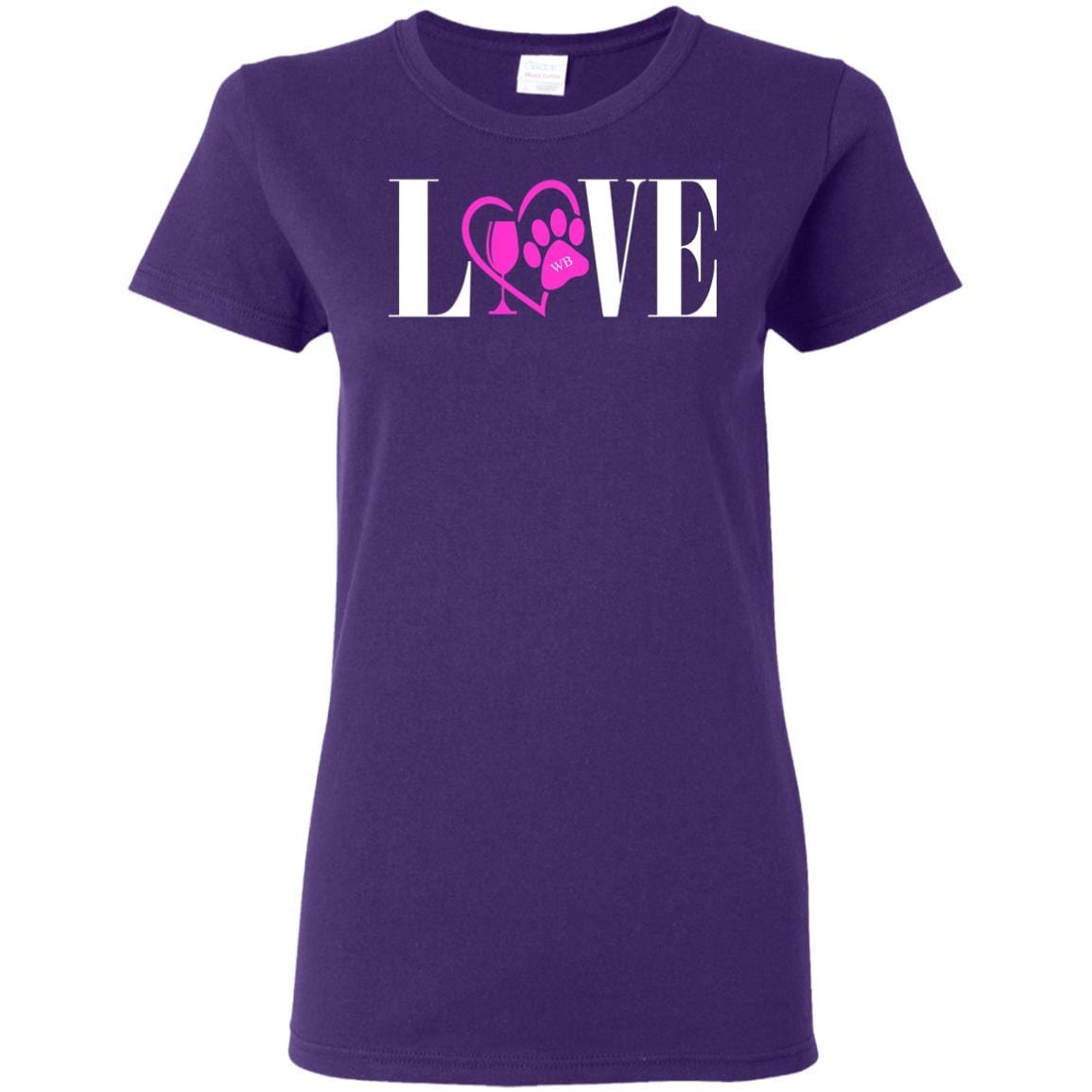 T-Shirts Purple / S WineyBitches.co "Love Paw" Collection -Wht Lettering Ladies' 5.3 oz. T-Shirt WineyBitchesCo