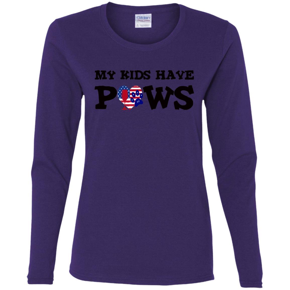 T-Shirts Purple / S WineyBitches.Co My Kids Have Paws Ladies' Cotton LS T-Shirt WineyBitchesCo