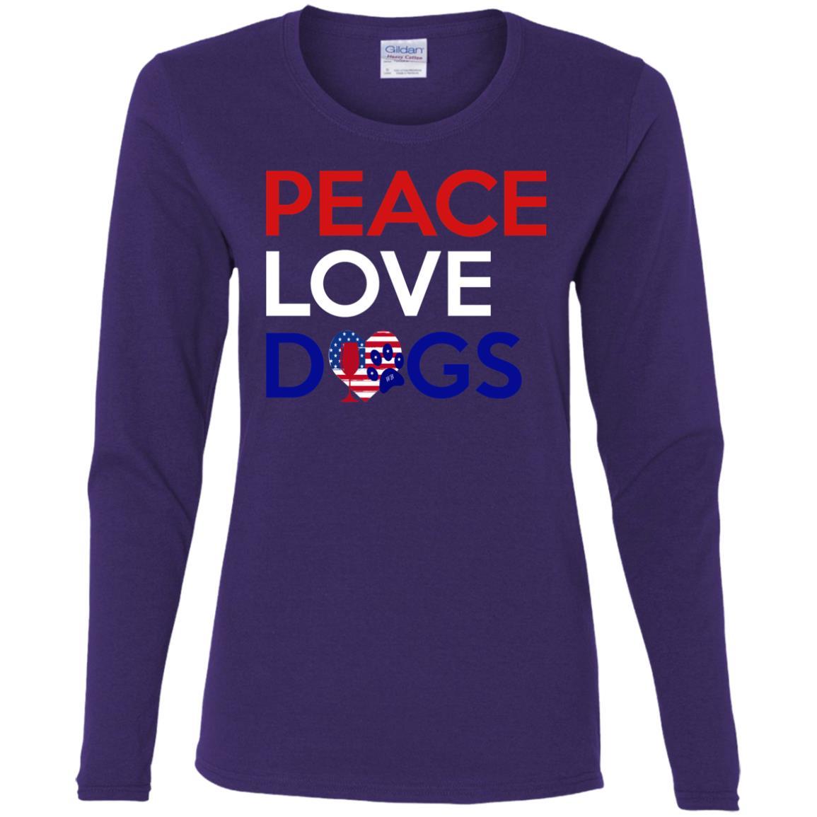 T-Shirts Purple / S WineyBitches.Co Peace Love Dogs Ladies' Cotton LS T-Shirt WineyBitchesCo