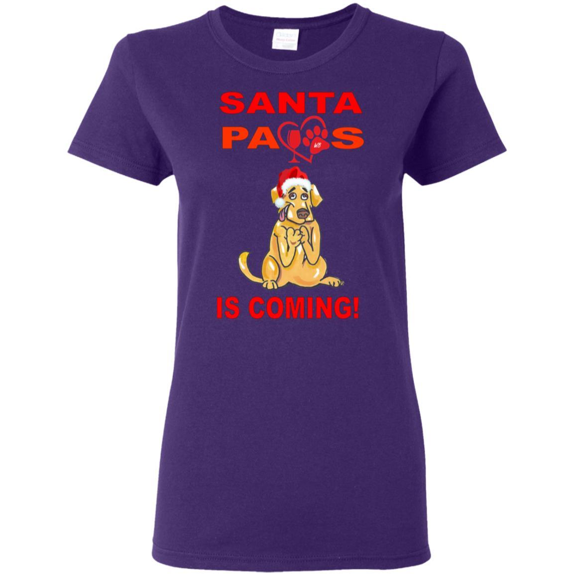 T-Shirts Purple / S WineyBitches.co "Santa Paws Is Coming" Ladies' 5.3 oz. T-Shirt WineyBitchesCo
