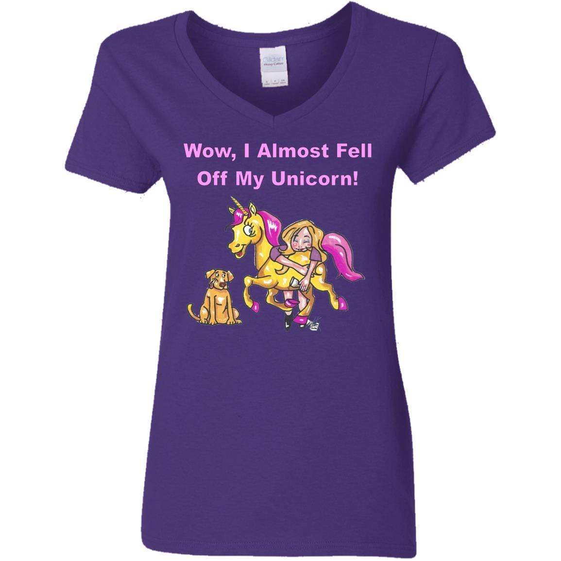 T-Shirts Purple / S WineyBitches.co "Wow I Almost Fell Off My Unicorn Ladies' V-Neck T-Shirt WineyBitchesCo