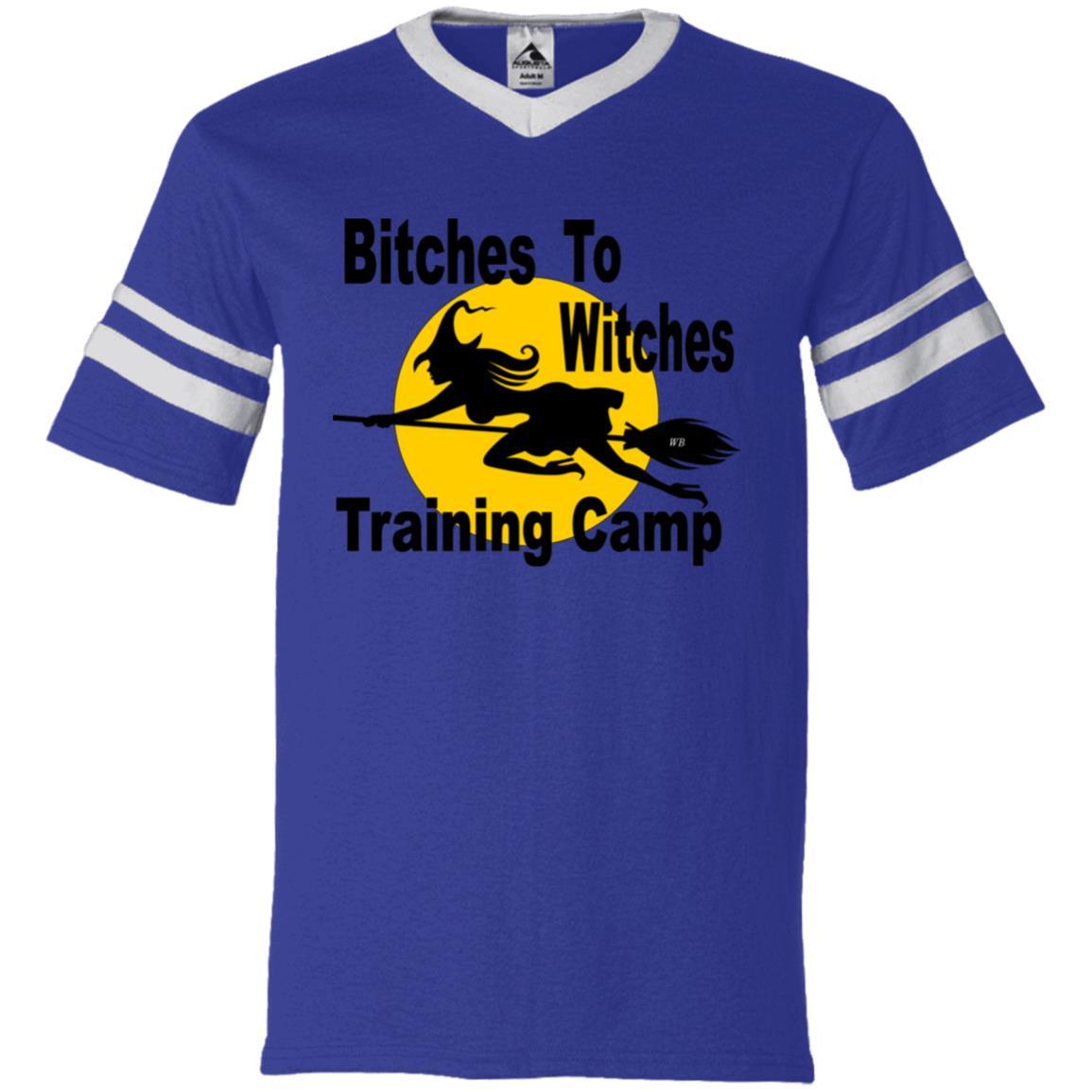 T-Shirts Purple/White / S WineyBitches.Co "Bitches To Witches Training Camp" V-Neck Sleeve Stripe Jersey WineyBitchesCo