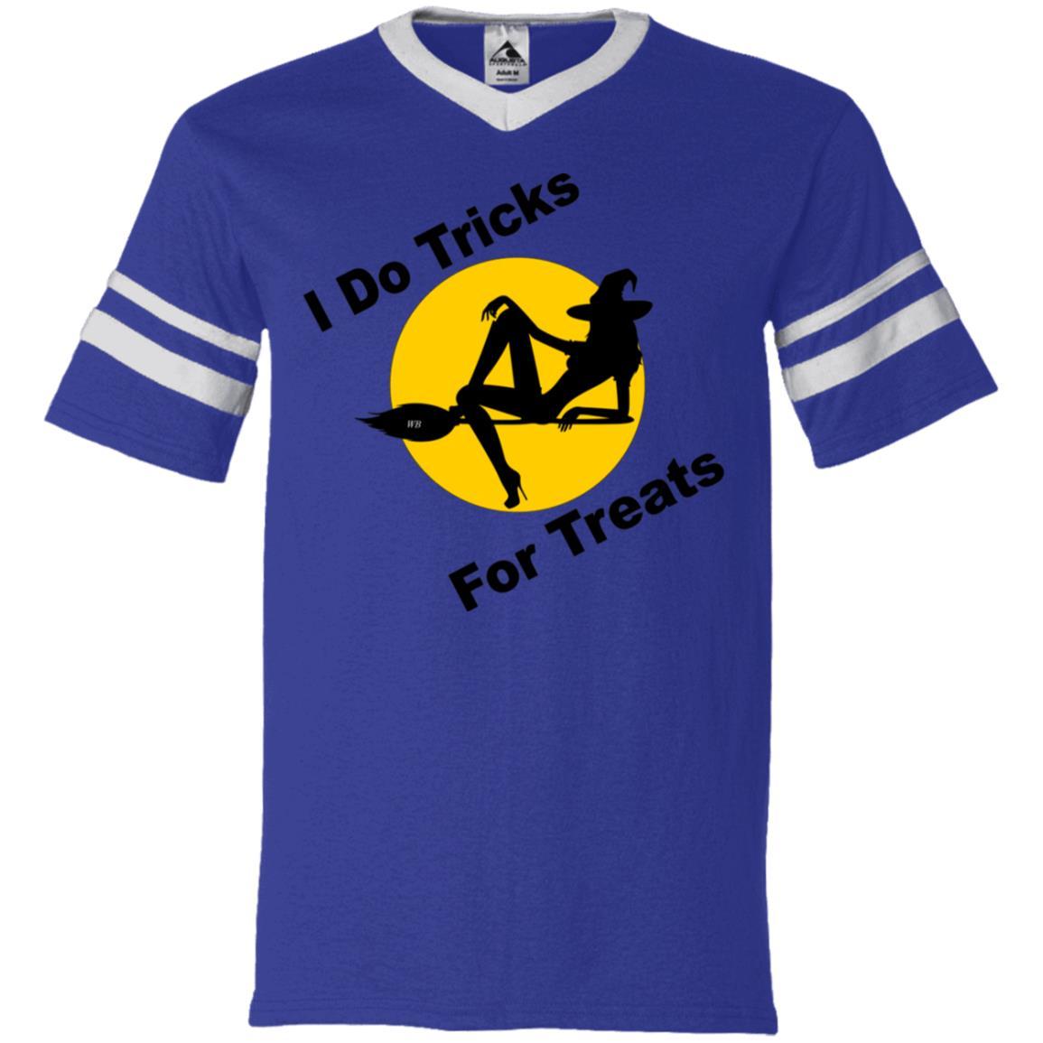 T-Shirts Purple/White / S WineyBitches.Co "I Do Tricks For Treats" V-Neck Sleeve Stripe Jersey WineyBitchesCo