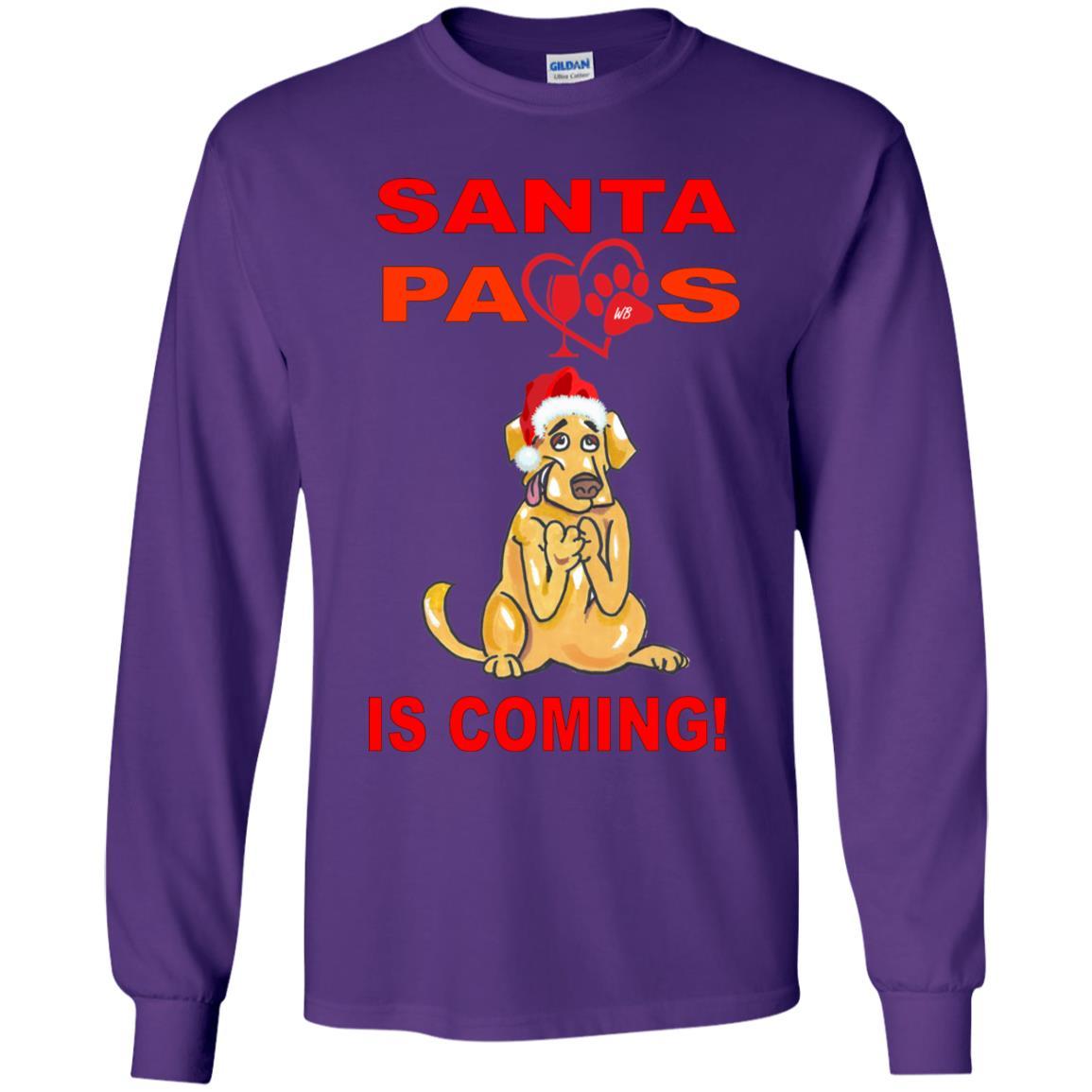 T-Shirts Purple / YS WineyBitches.co Santa Paws Is Coming Youth LS T-Shirt WineyBitchesCo