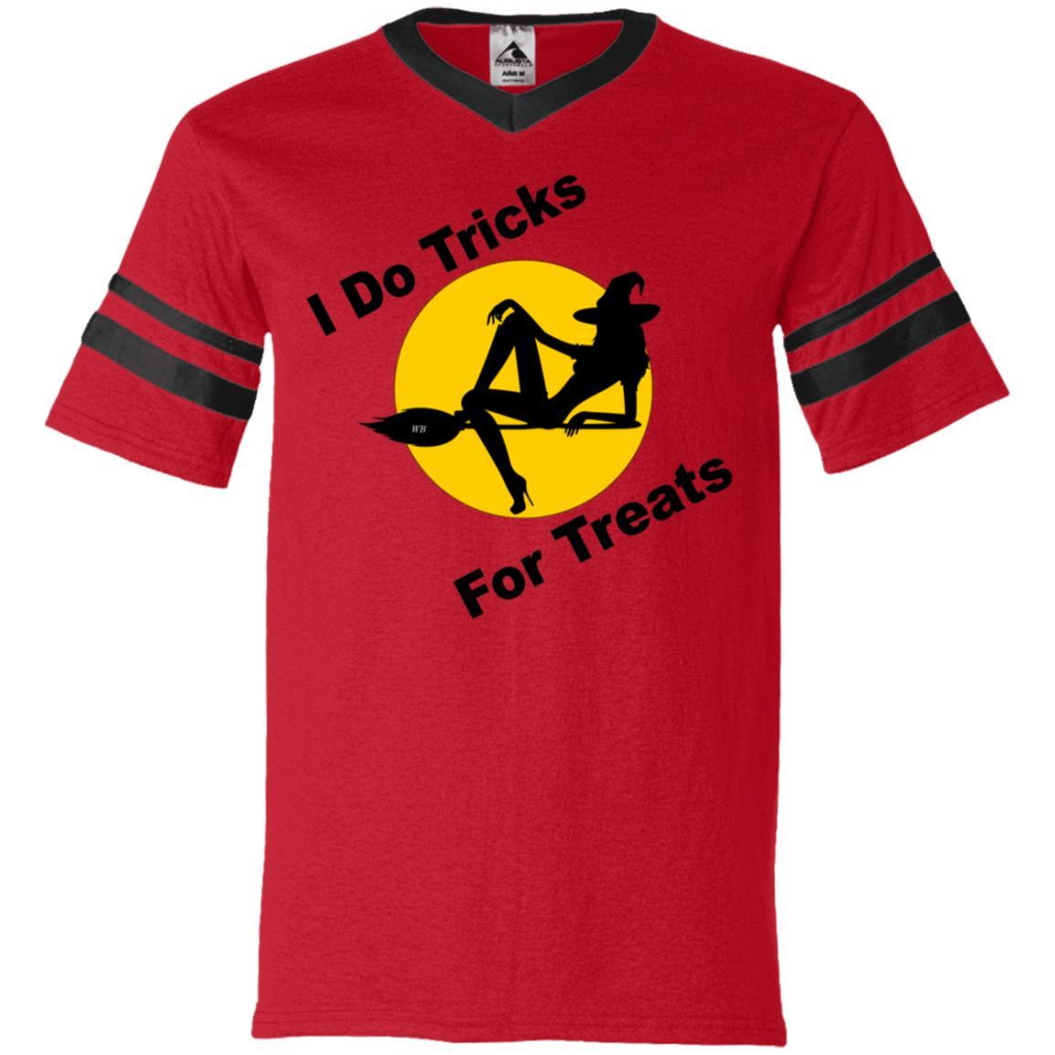 T-Shirts Red/Black / S WineyBitches.Co "I Do Tricks For Treats" V-Neck Sleeve Stripe Jersey WineyBitchesCo