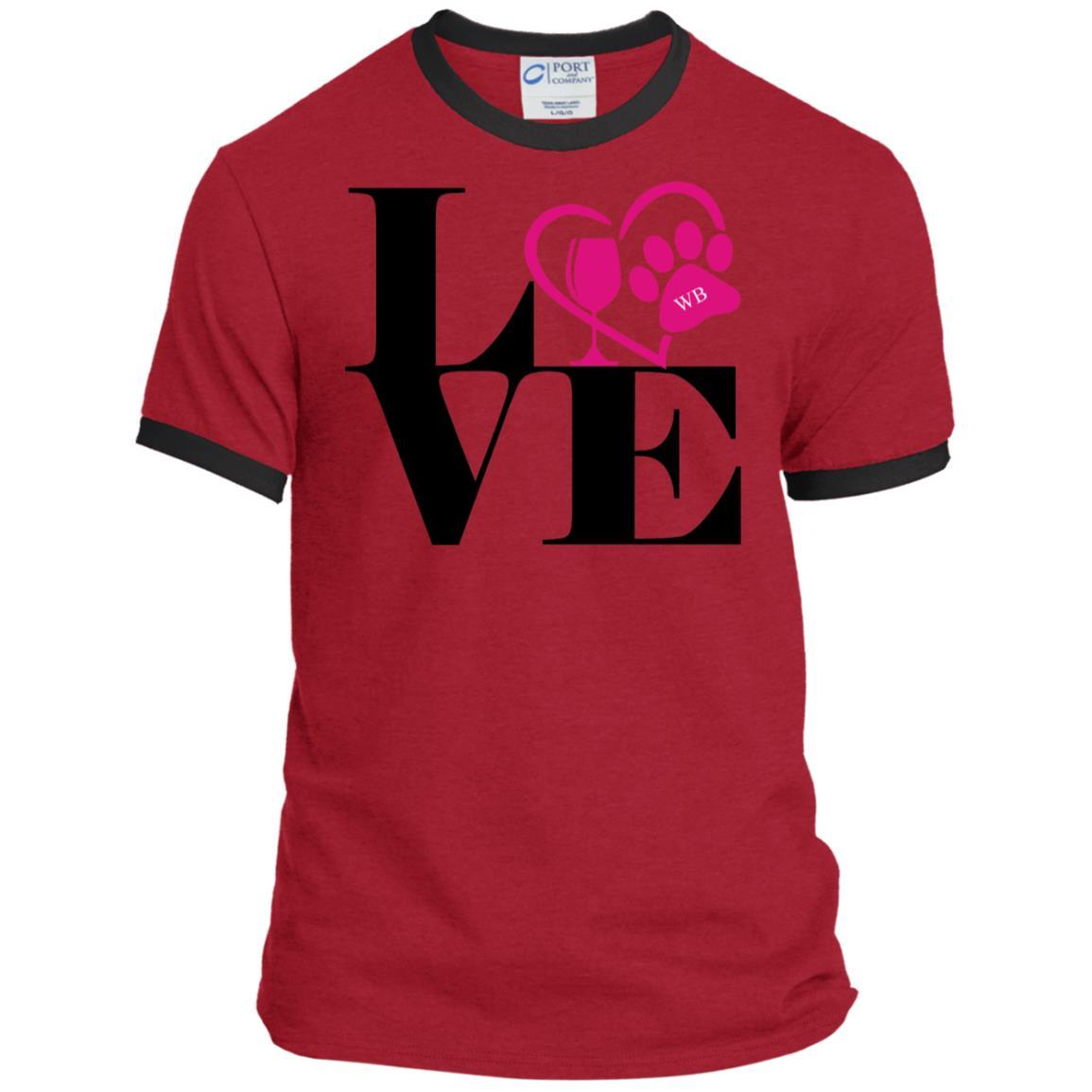 T-Shirts Red/Jet Black / S WineyBitches.Co "Love Paw 2" Port & Co. Ringer Tee WineyBitchesCo