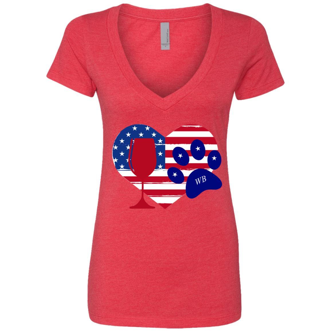 T-Shirts Red/ / S Winey Bitches Co "Wine Paw Heart"Ladies' Deep V-Neck T-Shirt WineyBitchesCo