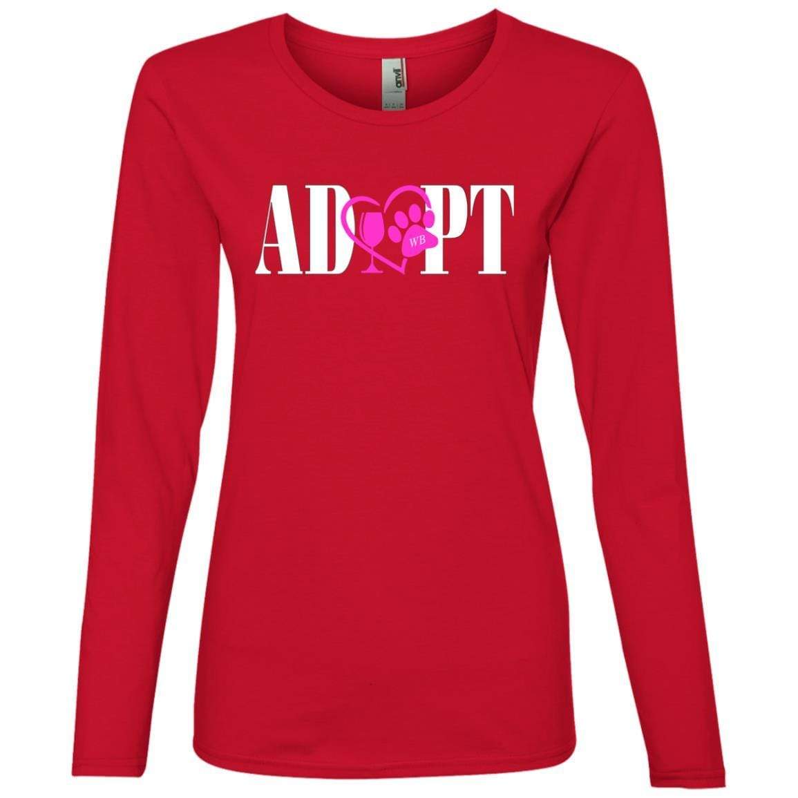 T-Shirts Red / S WineyBitches.Co “Adopt” Ladies' Lightweight LS T-Shirt - Pink Heart- Wht Lettering WineyBitchesCo