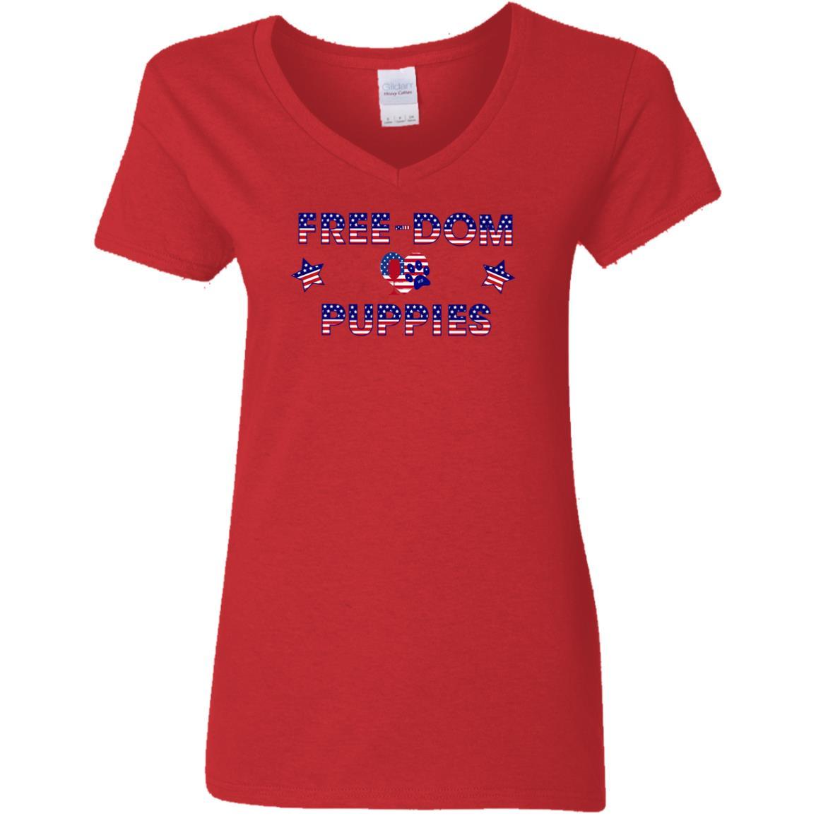 T-Shirts Red / S WineyBitches.Co Free-Dom Puppies Ladies' 5.3 oz. V-Neck T-Shirt WineyBitchesCo