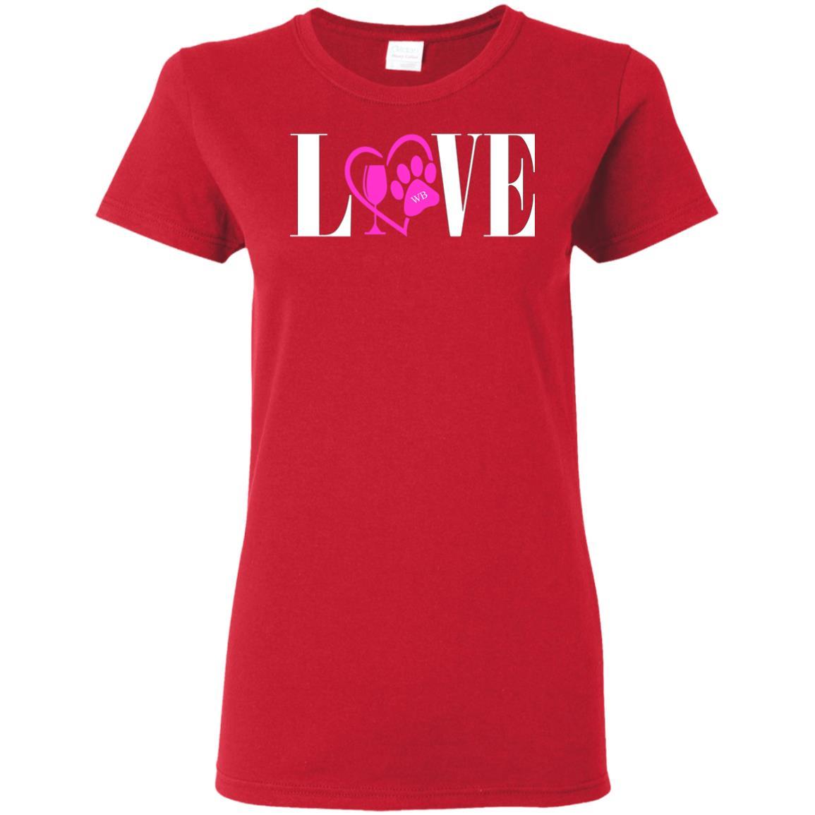 T-Shirts Red / S WineyBitches.co "Love Paw" Collection -Wht Lettering Ladies' 5.3 oz. T-Shirt WineyBitchesCo