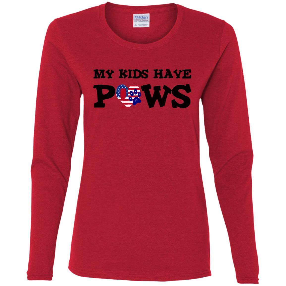 T-Shirts Red / S WineyBitches.Co My Kids Have Paws Ladies' Cotton LS T-Shirt WineyBitchesCo