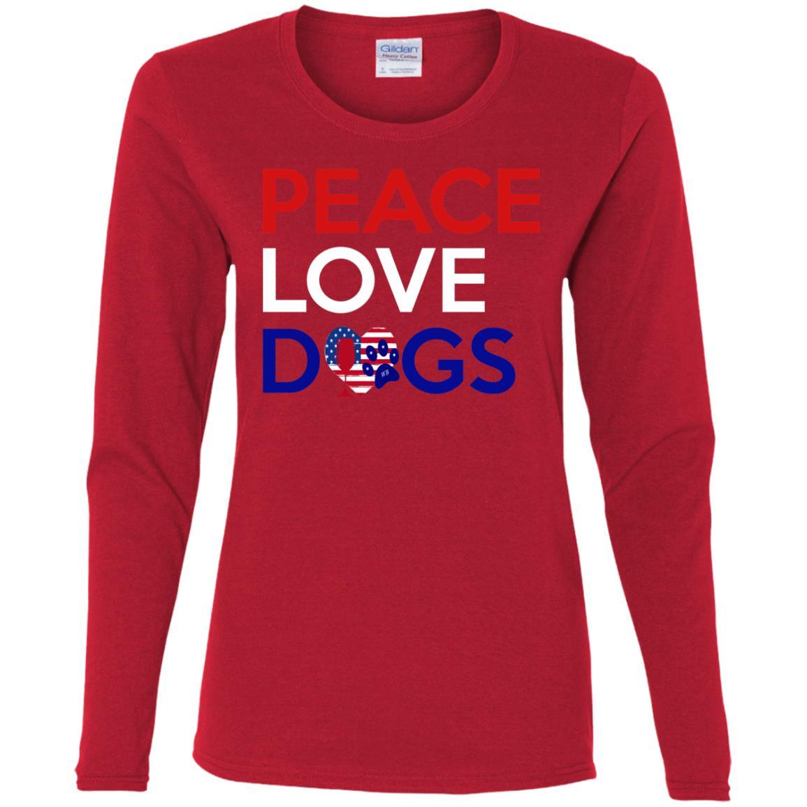 T-Shirts Red / S WineyBitches.Co Peace Love Dogs Ladies' Cotton LS T-Shirt WineyBitchesCo