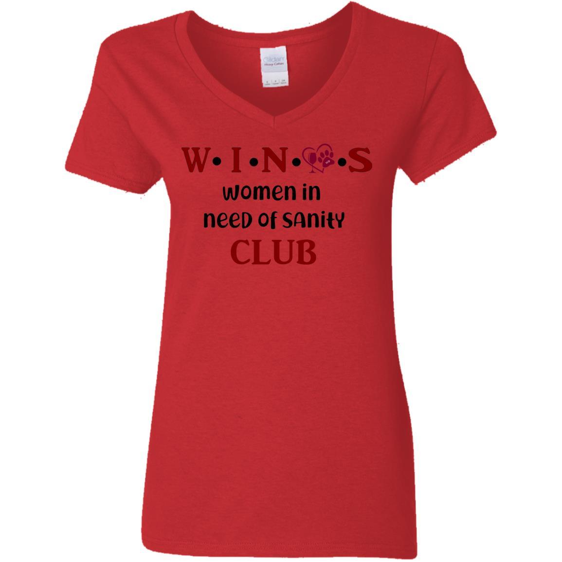 T-Shirts Red / S WineyBitches.Co WINOS Club Ladies' 5.3 oz. V-Neck T-Shirt (Burg Lettering) WineyBitchesCo