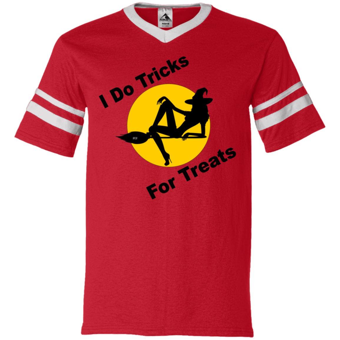T-Shirts Red/White / S WineyBitches.Co "I Do Tricks For Treats" V-Neck Sleeve Stripe Jersey WineyBitchesCo