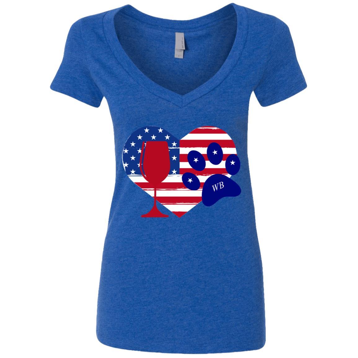 T-Shirts Royal / S Winey Bitches Co "Wine Paw Heart"Ladies' Deep V-Neck T-Shirt WineyBitchesCo