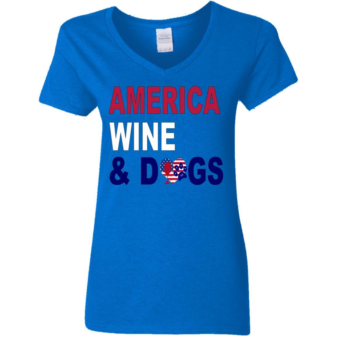 T-Shirts Royal / S WineyBitches.Co "America Wine and Dogs" Ladies' 5.3 oz. V-Neck T-Shirt WineyBitchesCo