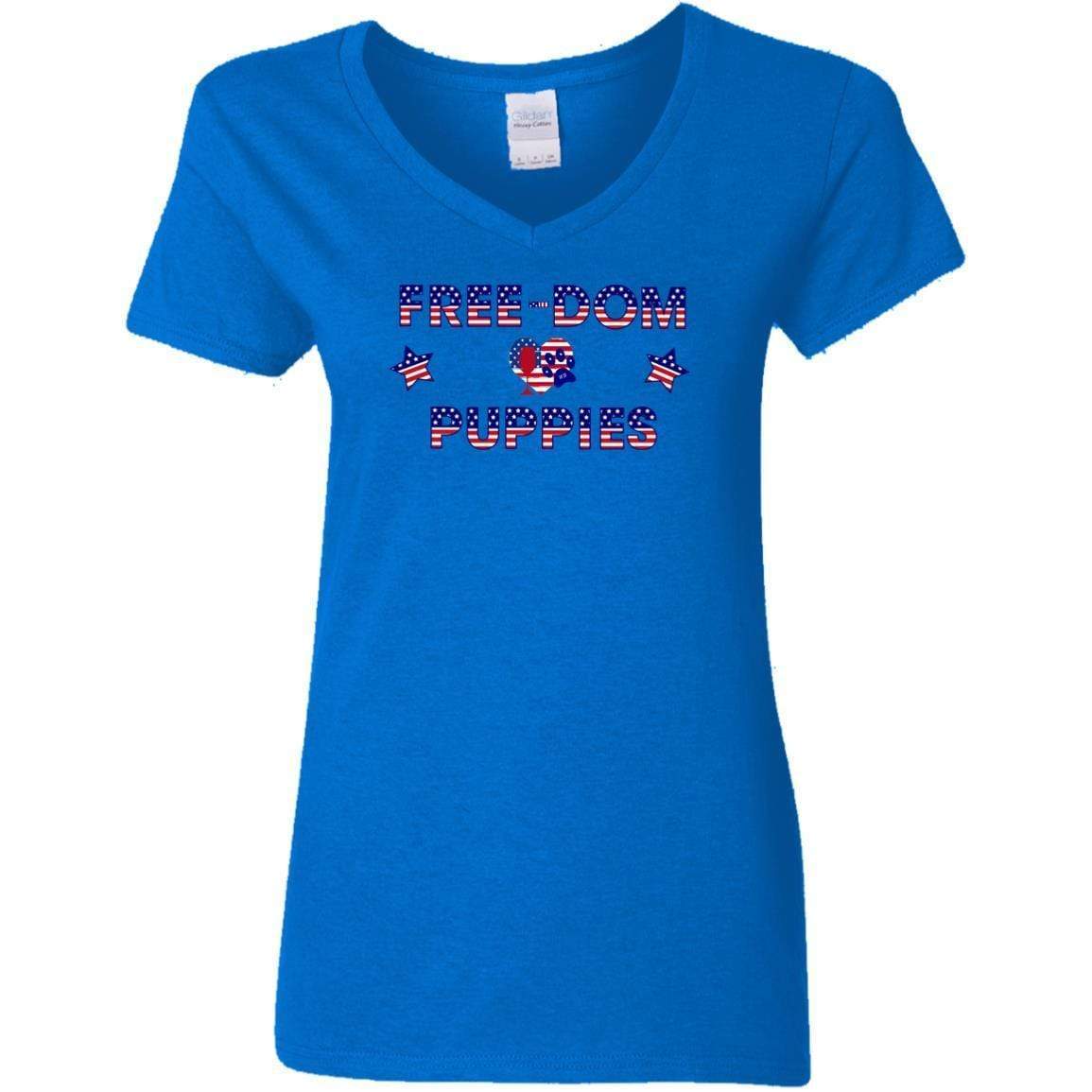 T-Shirts Royal / S WineyBitches.Co Free-Dom Puppies Ladies' 5.3 oz. V-Neck T-Shirt WineyBitchesCo