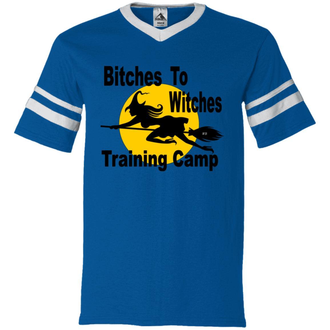 T-Shirts Royal/White / S WineyBitches.Co "Bitches To Witches Training Camp" V-Neck Sleeve Stripe Jersey WineyBitchesCo