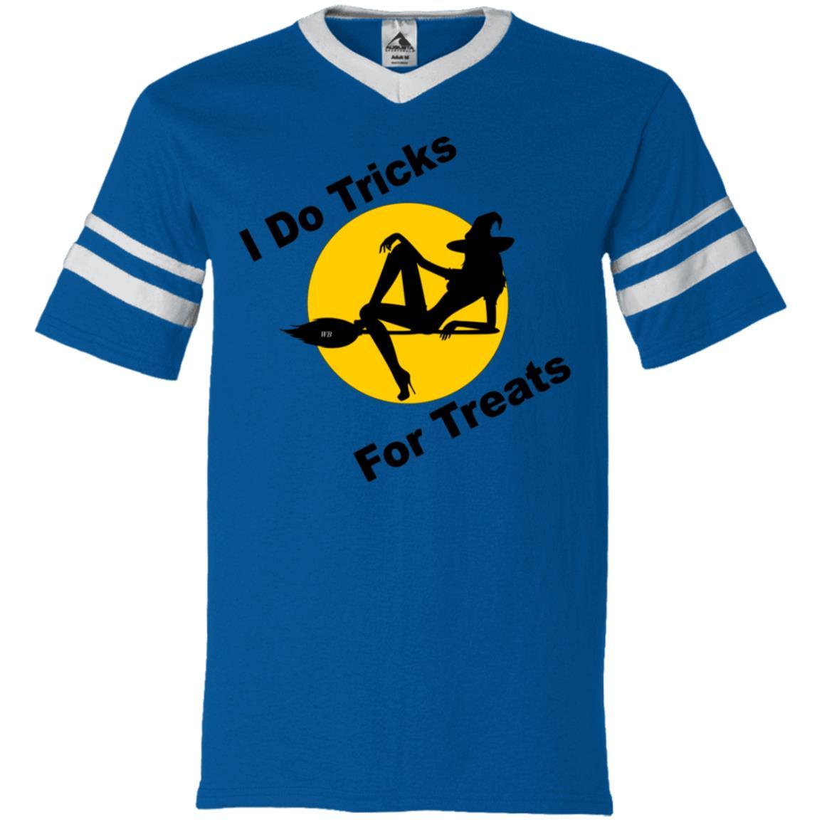 T-Shirts Royal/White / S WineyBitches.Co "I Do Tricks For Treats" V-Neck Sleeve Stripe Jersey WineyBitchesCo