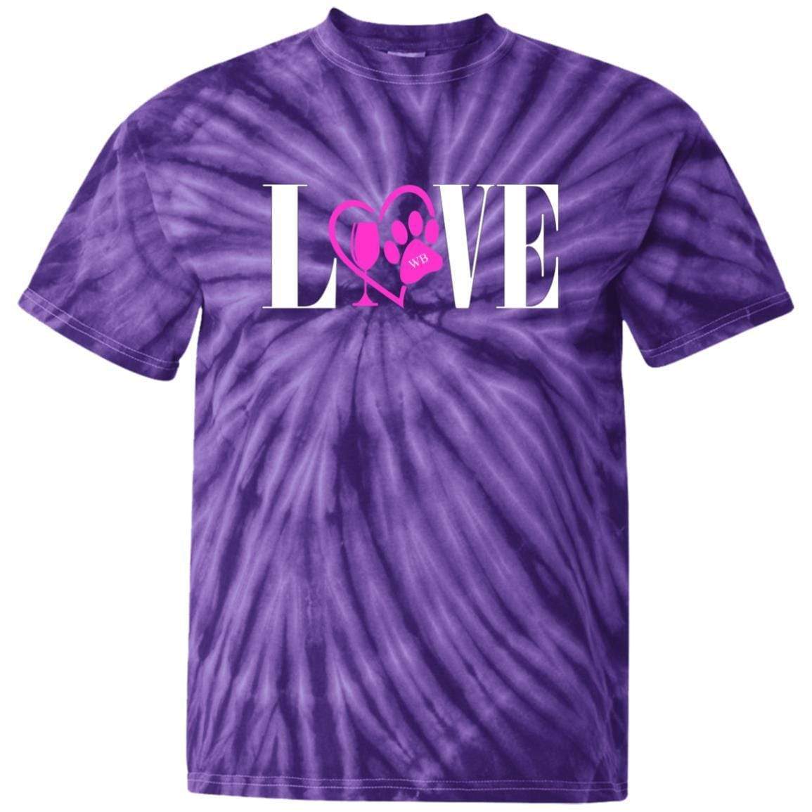 T-Shirts SpiderPurple / S WineyBitches.co "Love Paw" Collection -Wht Lettering 100% Cotton Tie Dye T-Shirt WineyBitchesCo
