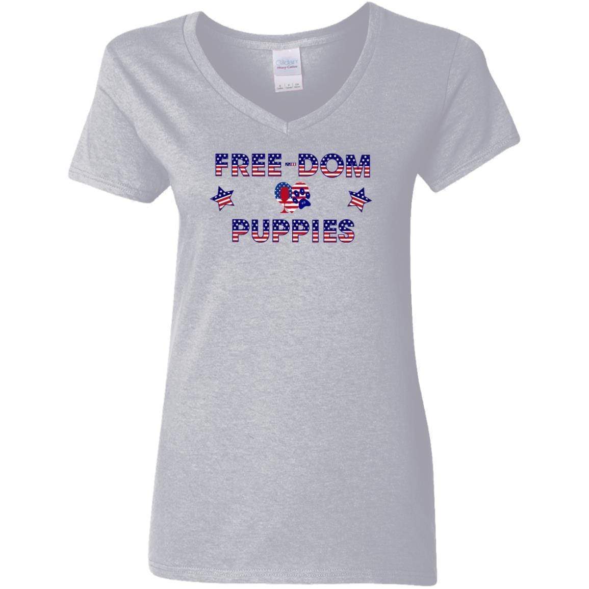 T-Shirts Sport Grey / S WineyBitches.Co Free-Dom Puppies Ladies' 5.3 oz. V-Neck T-Shirt WineyBitchesCo