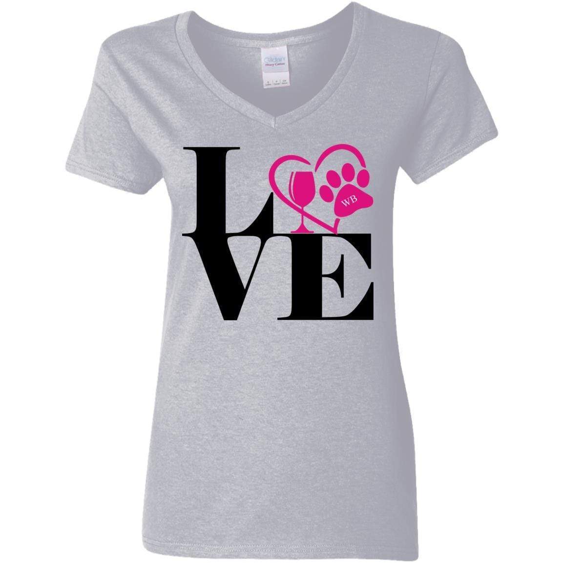 T-Shirts Sport Grey / S WineyBitches.Co "Love Paw 2" Ladies' 5.3 oz. V-Neck T-Shirt WineyBitchesCo