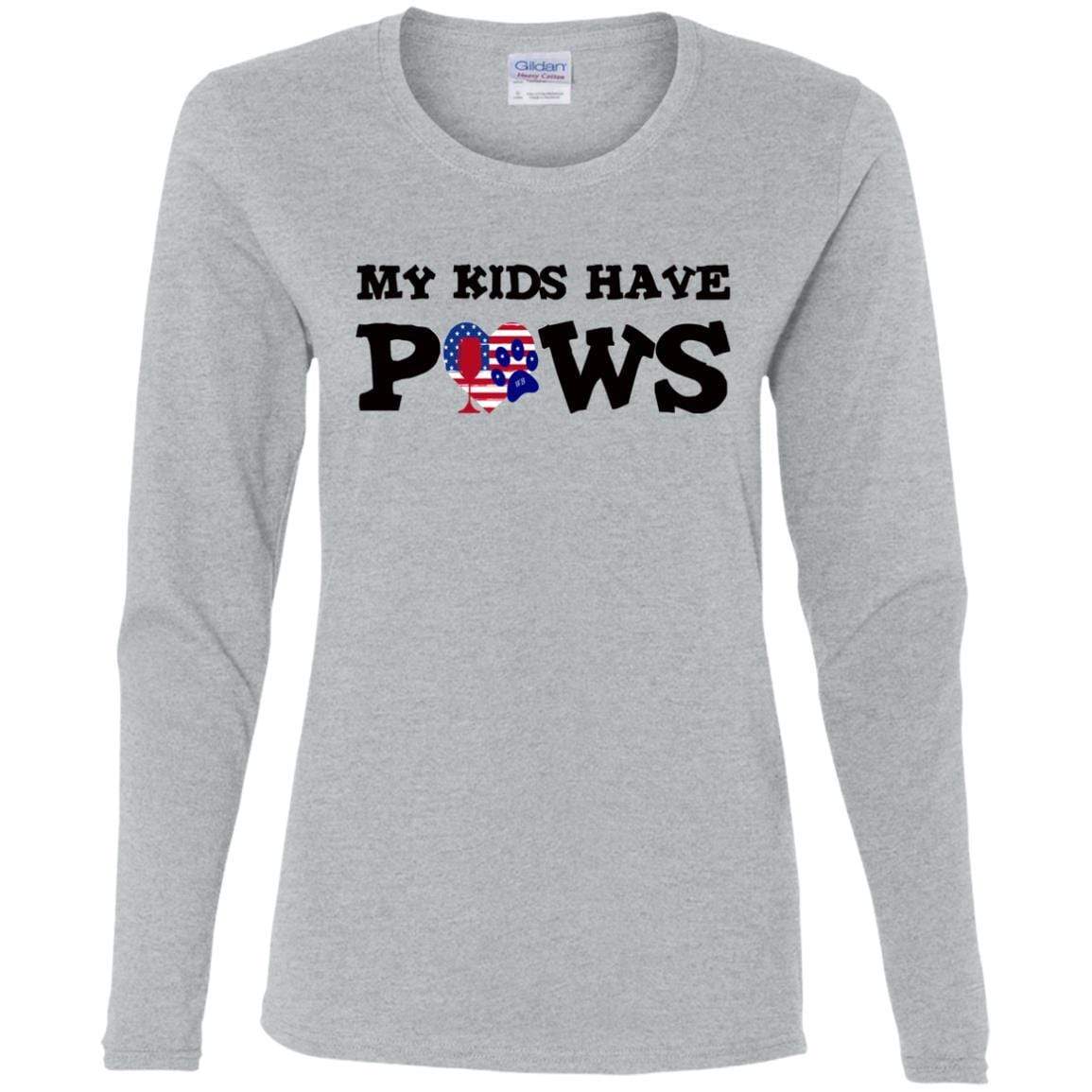 T-Shirts Sport Grey / S WineyBitches.Co My Kids Have Paws Ladies' Cotton LS T-Shirt WineyBitchesCo