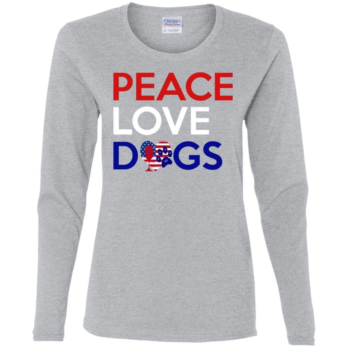 T-Shirts Sport Grey / S WineyBitches.Co Peace Love Dogs Ladies' Cotton LS T-Shirt WineyBitchesCo