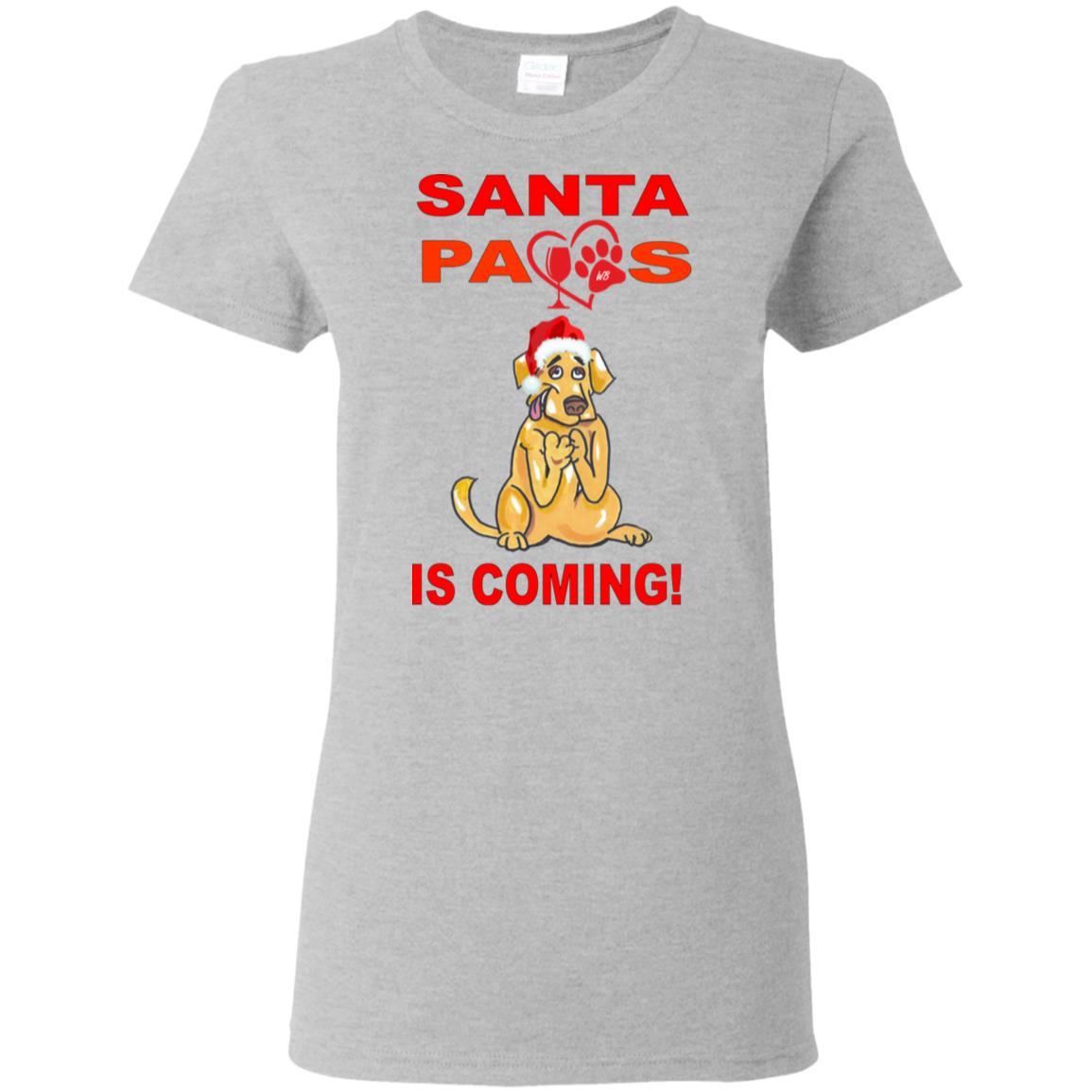 T-Shirts Sport Grey / S WineyBitches.co "Santa Paws Is Coming" Ladies' 5.3 oz. T-Shirt WineyBitchesCo