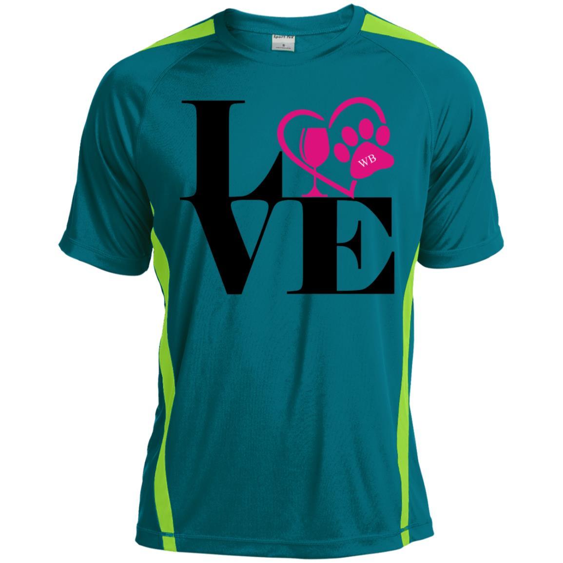 T-Shirts Tropic Blue/Lime Shock / X-Small WineyBitches.Co "Love Paw 2" Sport-Tek Colorblock Dry Zone Crew WineyBitchesCo