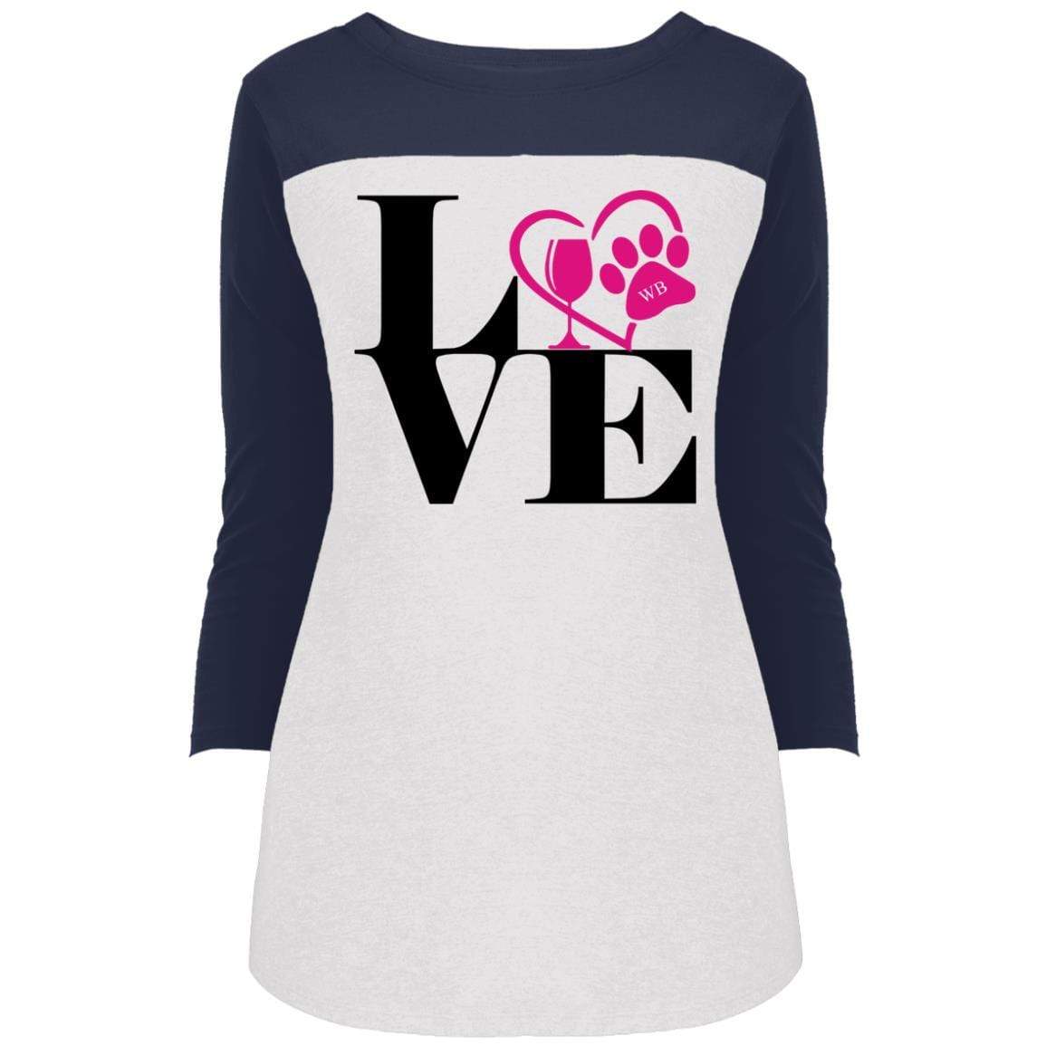 T-Shirts True Navy/White / X-Small WineyBitches.Co "Love Paw 2" Juniors' Rally 3/4 Sleeve T-Shirt WineyBitchesCo