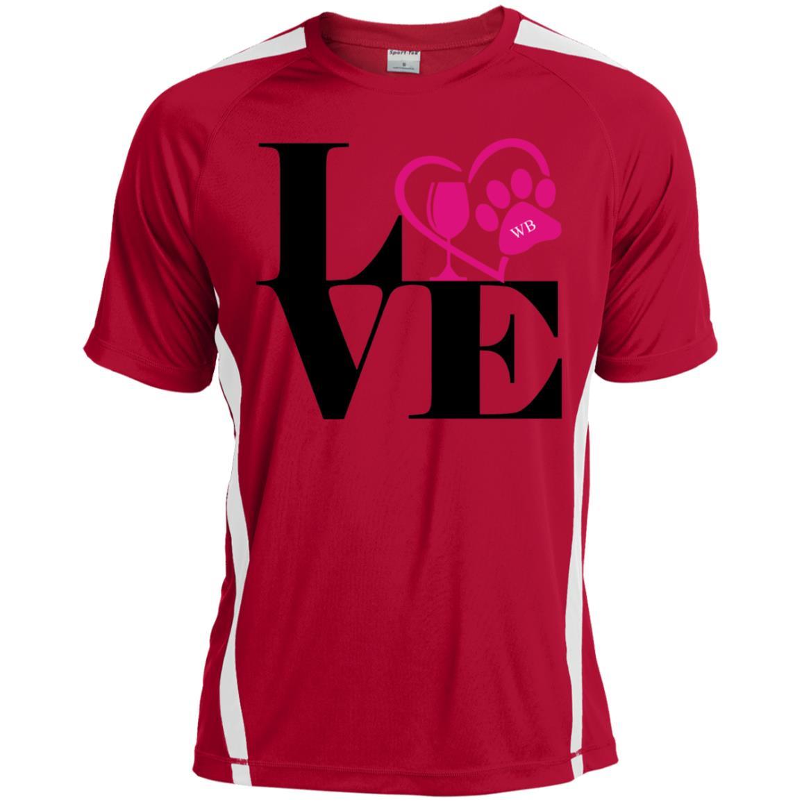 T-Shirts True Red/White / X-Small WineyBitches.Co "Love Paw 2" Sport-Tek Colorblock Dry Zone Crew WineyBitchesCo