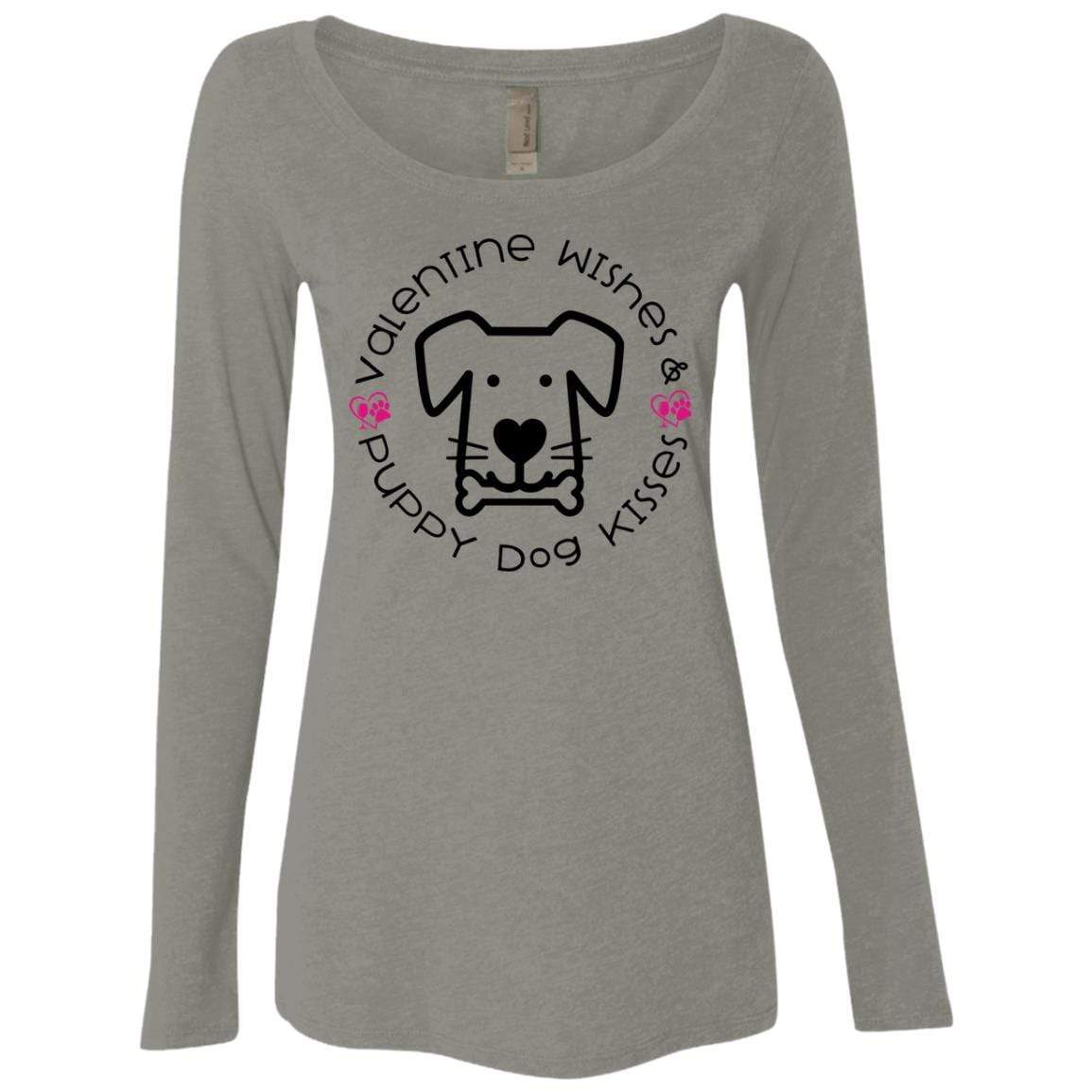 T-Shirts Venetian Grey / S Winey Bitches Co 'Valentine Wishes and Puppy Dog Kisses" (Dog) Ladies' Triblend LS Scoop WineyBitchesCo