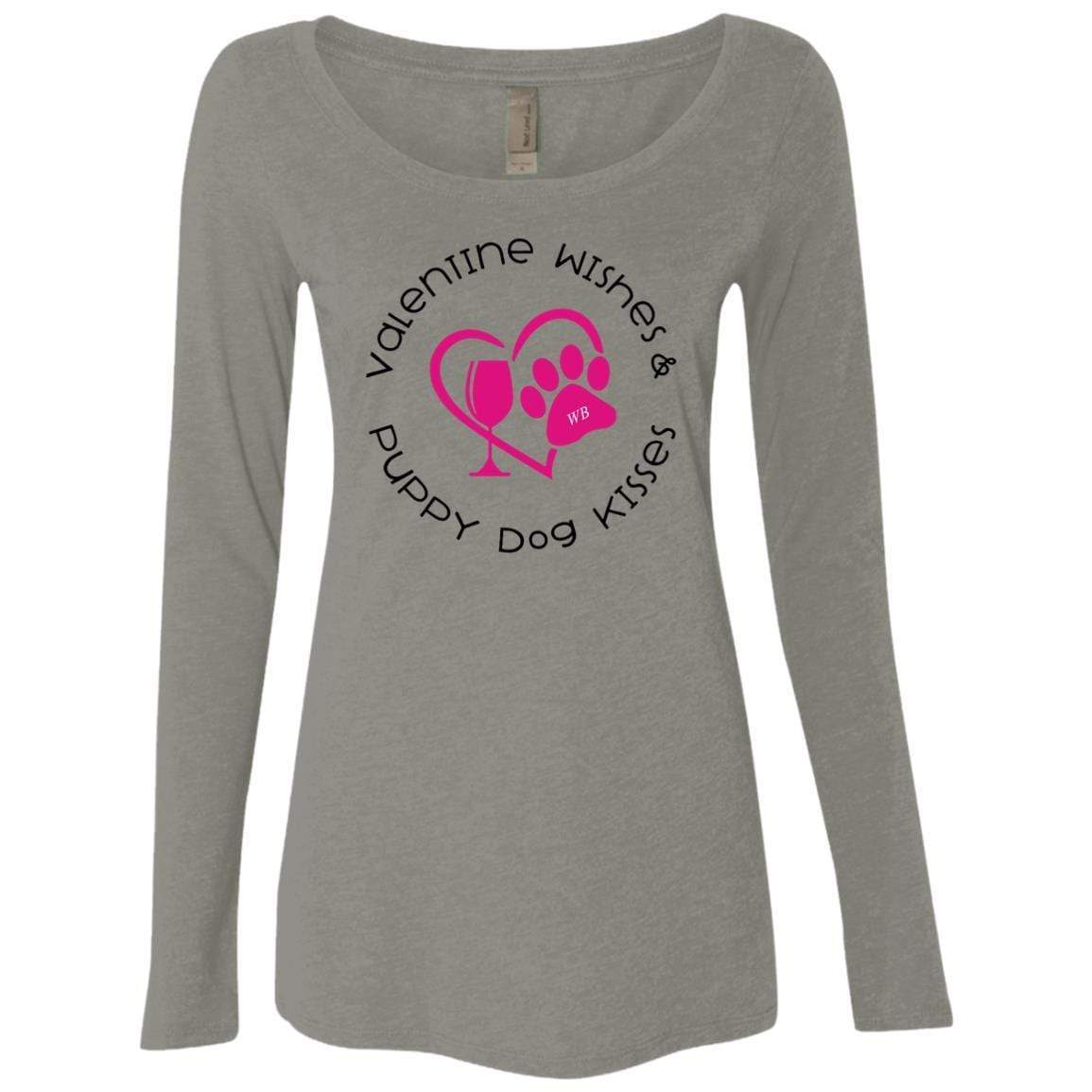 T-Shirts Venetian Grey / S Winey Bitches Co 'Valentine Wishes and Puppy Dog Kisses" (Heart) Ladies' Triblend LS Scoop WineyBitchesCo
