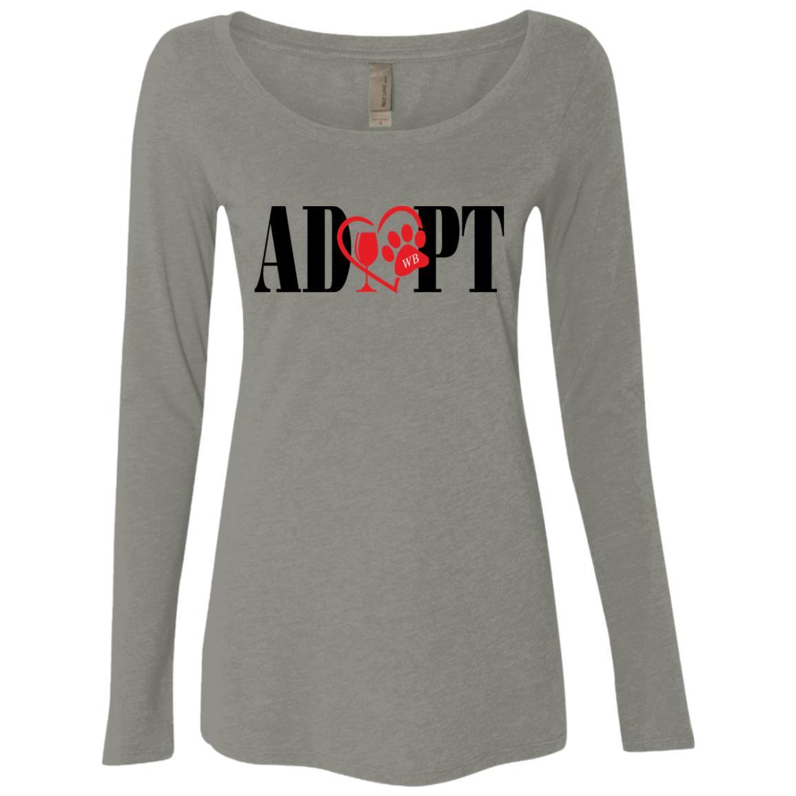 T-Shirts Venetian Grey / S WineyBitches.Co “Adopt” Ladies' Triblend LS Scoop-Red Heart- Blk Lettering WineyBitchesCo