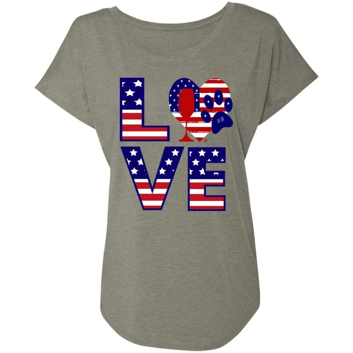 T-Shirts Venetian Grey / X-Small Winey Bitches Co "American Love Paw" Ladies' Triblend Dolman Sleeve WineyBitchesCo