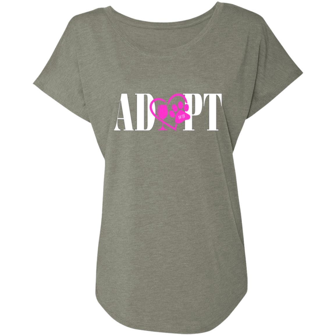 T-Shirts Venetian Grey / X-Small WineyBitches.Co “Adopt” Next Level Ladies' Triblend Dolman Sleeve- Pink Heart-Wht Lettering WineyBitchesCo
